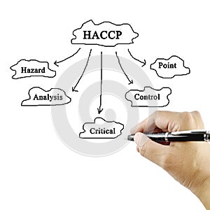 Women hand writing meaning of HACCP concept (Hazard Analysis of