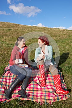 Women having country picnic