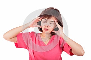 Women having headache, migraine, hangover, insomnia.