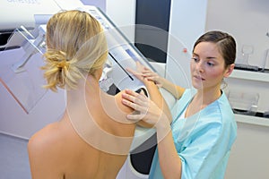 Woman having mammogram photo