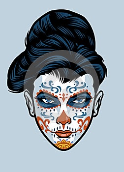 Women head wearing sugar skull face make up