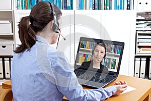 Women headset computer video call