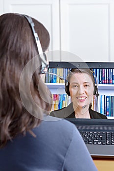 Women headset online call lawyer