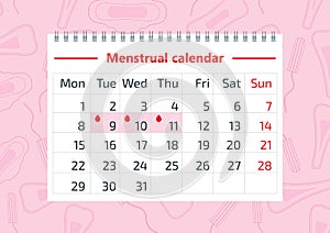 Women health concept vector illustration, some aspects of womens wellness in monthlies period. Woman critical days, gynecological