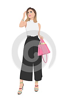 Women on high heels dressed in stylish trendy clothes - female fashion illustration