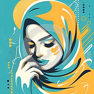 Women Hijab Muslims vector illustration painting ai generator