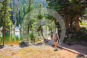 Women  hiking in Colorado mountains.