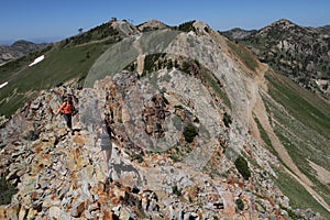 Women hiking in mountains