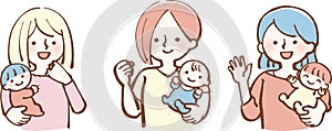 Women holding a baby, mom Illustration