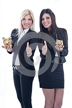 Women holding piggy bank