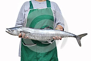 Women holding a wahoo fish or king mackerel fish