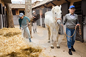 Women horse breeders working in ranch