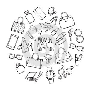 Women Items and Accessories. Collection of Things
