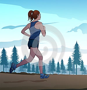 Women jogging for health Illustration vector On pop art comic style Colorful natural background photo
