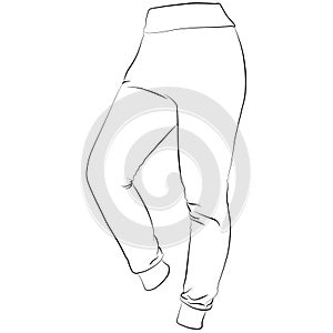 Women jogging pants, ladies sport sweatpants sketch drawing, contour lines drawn