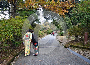 Women in kimono at the park