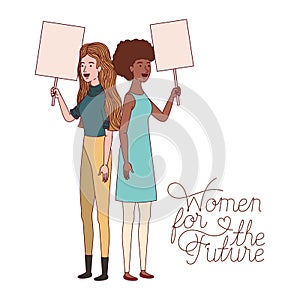 Women with label women for the futute character