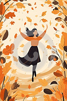 Women leaf happy meditating character active autum