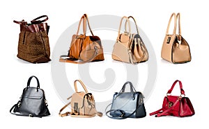 Women leather handbags isolated on white background photo