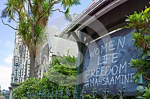 Women, Life, Freedom sign