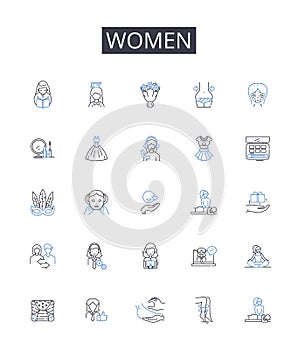 Women line icons collection. Authenticity, Branding, Communication, Confidence, Creativity, Differentiation, Empowerment