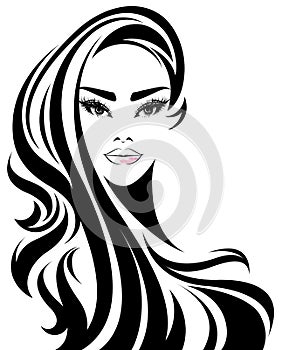 Women long hair style icon, logo women on white background