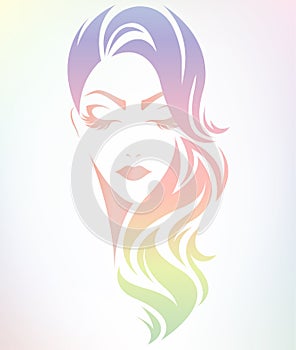 Women long hair style icon, logo women on color background