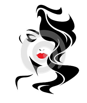 Women long hair style icon, logo women face