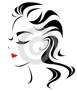 Women long hair style icon, logo women face