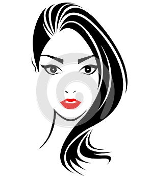 Women long hair style icon, logo women face