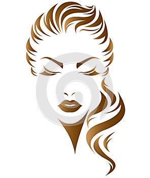 Women long hair style icon, logo women face