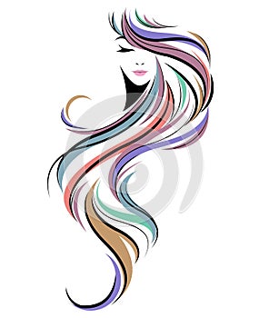 Women long hair style icon, logo women face on white background