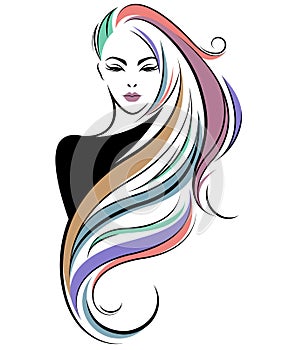 Women long hair style icon, logo women face on white background