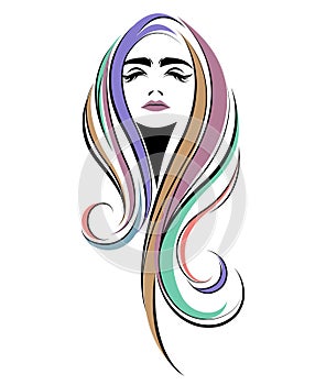 Women long hair style icon, logo women face on white background