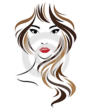 Women long hair style icon, logo women face on white background