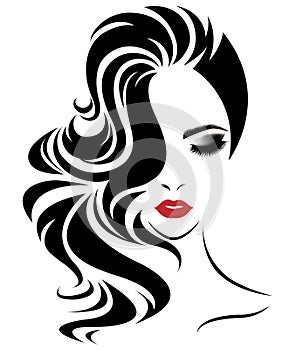 Women long hair style icon, logo women face on white background