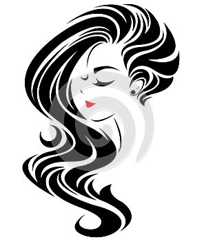 Women long hair style icon, logo women face on white background