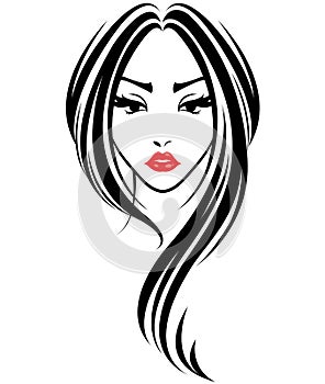 Women long hair style icon, logo women face on white background