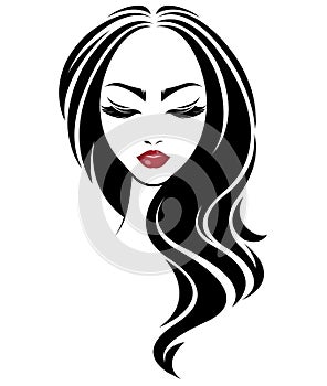 Women long hair style icon, logo women face on white background