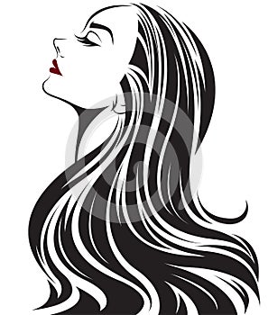 Women long hair style icon, logo women face on white background