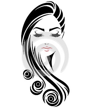 Women long hair style icon, logo women face on white background
