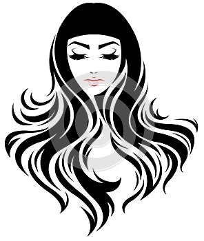 Women long hair style icon, logo women face on white background