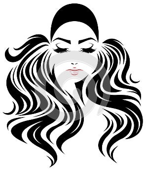 Women long hair style icon, logo women face on white background