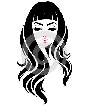 Women long hair style icon, logo women face on white background