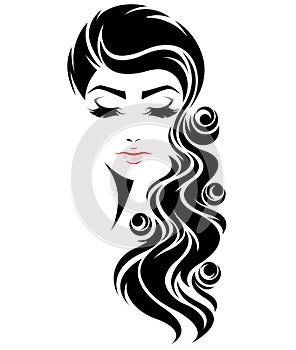 Women long hair style icon, logo women face on white background