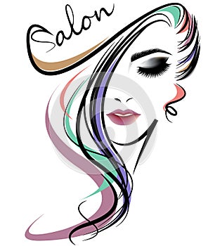 Women long hair style icon, logo women face on white background photo