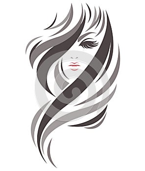 Women long hair style icon, logo women on white background