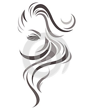 Women long hair style icon, logo women on white background