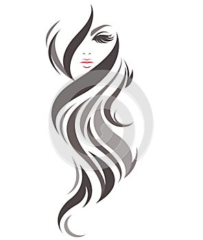 Women long hair style icon, logo women on white background