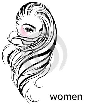 Women long hair style icon, logo women on white background